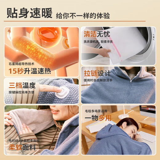 Plaza German electric heating blanket shawl heating blanket heating cloak detachable and washable usb power bank lunch break artifact home fashion office leg cover trendy care appliance Nuanmirou - with hat model 5000mAh power bank 3-speed temperature control / machine washable