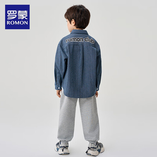 Romon Boys Striped Shirt New Fashionable Children's Autumn and Winter Jacket Trendy Handsome Spring and Autumn Thick Shirt Blue 140