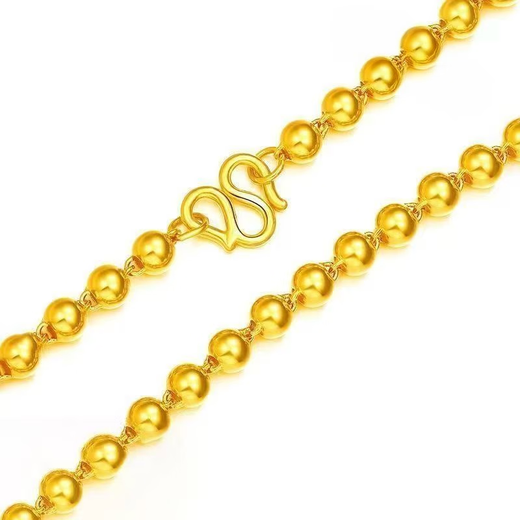 Ningfeng Old Phoenix Gold Store gold-coated silver round bead solid necklace for men and women gold-coated silver chain to give girlfriend Chinese Valentine's Day gift to give girlfriend 520 holiday gift 6mm