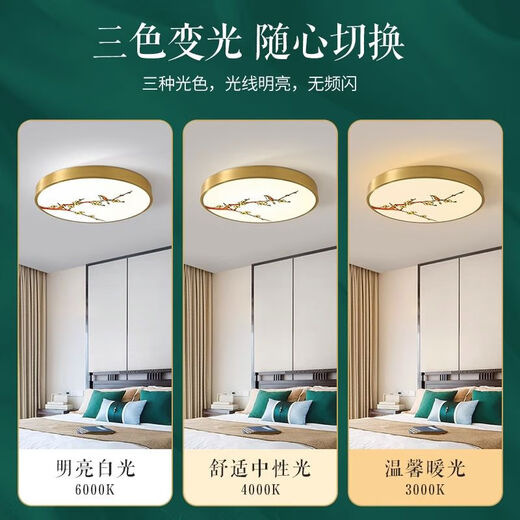 Yingtang new Chinese style all-copper modern ceiling lamp round bedroom lamp light luxury enamel color room lamp study corridor over 9101-orchid diameter 40 three-color light