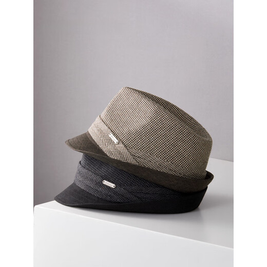 Lee dprre autumn and winter new houndstooth wool jazz hat men's casual fashion British style retro gentleman large head circumference black gray wool plaid L (suitable for head circumference 58-60cm)