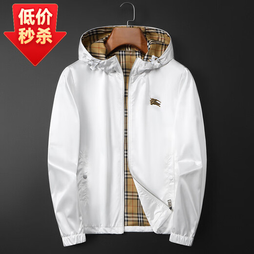 B PRORSUM Burberry Men's Light Luxury Jacket Men's European Station Autumn and Winter New Hooded Horse Jacket Black 3XL