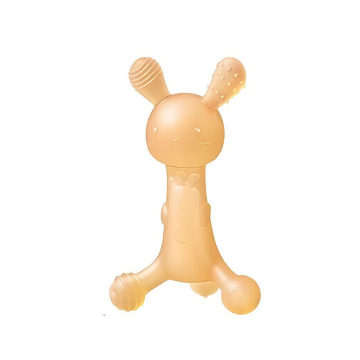 Beingmate Baby Rabbit Teething Stick, Baby Teething Silicone Toy Chewable, Can Be Boiled to Prevent Hands from Eating, Brown Rabbit Teething Stick with Storage Box