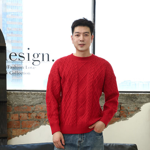 Little Bear Elf (xiaoxiongjingling) parent-child outfit for a family of three in autumn and winter red sweaters for the Year of the Horse, western-style mother-daughter high-end family outfit for four, burgundy single sweater 170 adult L size (recommended height 160-165cm)