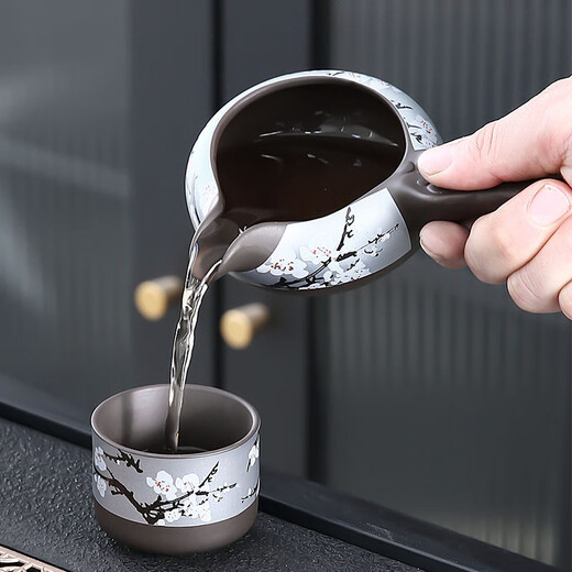 Zisha lazy tea making artifact Kung Fu tea cup tea set household retro stone mill automatic teapot gift box Zisha plum blossom thirteen-piece set--safe packaging 13 pieces