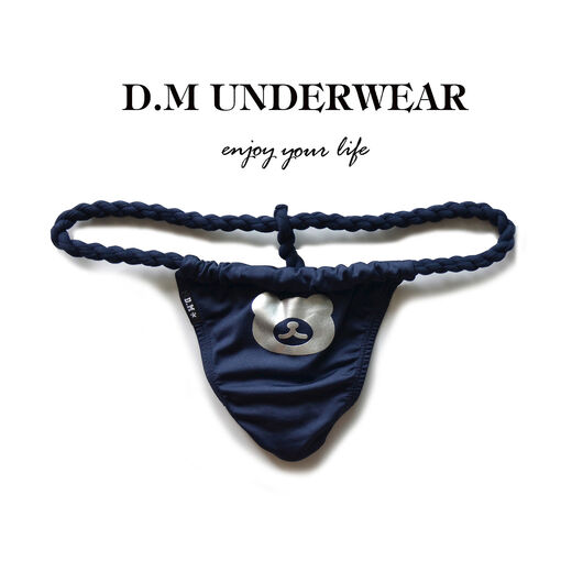 Men's underwear low-waist sexy cartoon bear trendy thong T-pants polyester personality Internet celebrity sexy temptation single butt sky blue + red M