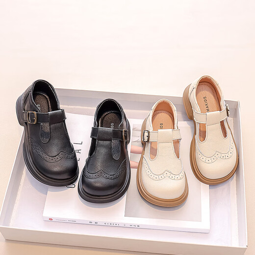 MUTONGNIU Girls' Shoes Children's Genuine Leather Princess Shoes New Baby Autumn Girls' Single Shoes Soft Sole Small Leather Shoes Black 23 Shoe Inner Length Approximately 15.0CM