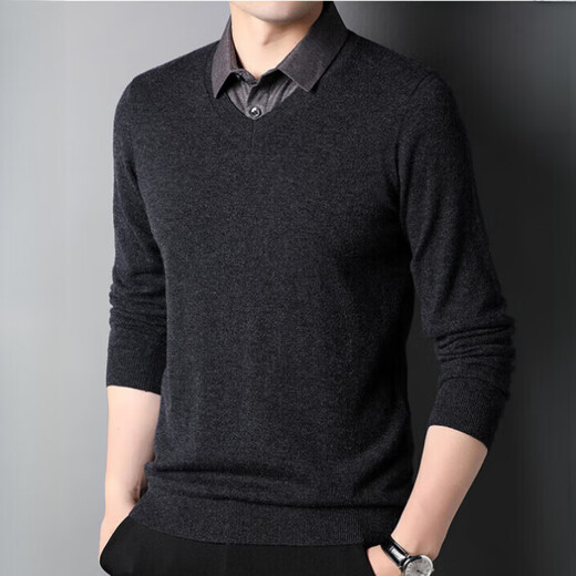 XJSGS international luxury brand high-end 100 pure wool sweater men's autumn and winter V-neck thickened sweater knitted bottoming shirt for men high-end black counter same style winter style XL 180 suitable for 140-160Jin Jin equals 0.5 kg