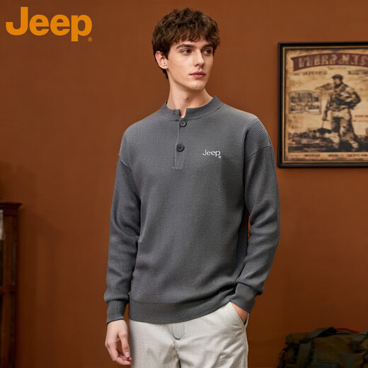 JEEP Brand Henry Collar Sweater Men's Solid Color Inner Sweater 2025 Autumn New Trendy Bottoming Sweater Men Black M