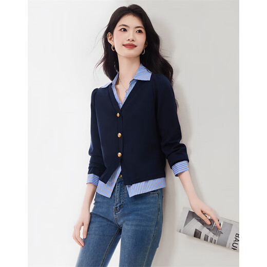 Xinfeiyu fake two-piece spliced shirt for women 2026 spring and autumn new long-sleeved high-end sense of age-reducing petite top