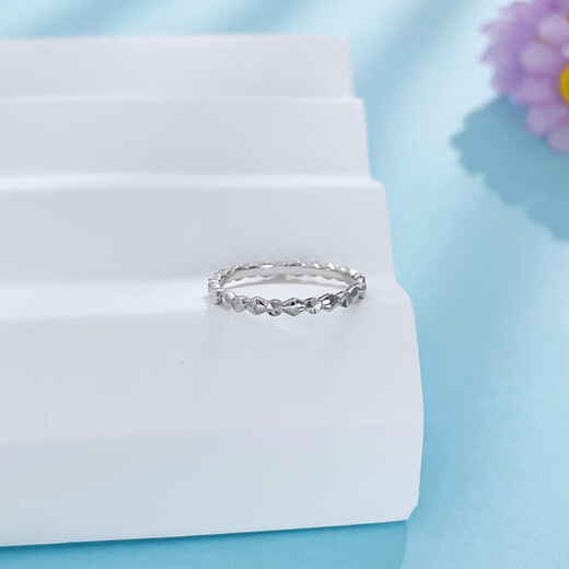 Lao Fengxiang platinum ring pt950 plain ring imitation diamond platinum ring tail ring for girlfriend and wife holiday birthday gift 2025 #6-#7 (about 1.5g)