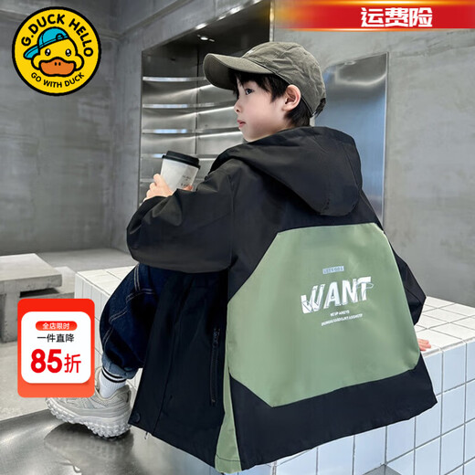 G.DUCKKIDS Little Yellow Duck Children's Clothing Boys' Jackets Spring and Autumn 24 New Children's Jackets Medium and Big Boys Casual Jacket Windbreaker Black 170 (recommended height 160cm 14-15 years old) cm