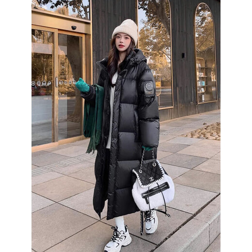 TJQ luxury high-end brand long down jacket for women 2025 winter new slimming Korean version thickened extreme cold warm jacket black M recommended 109~125Jin Jin equals 0.5 kg