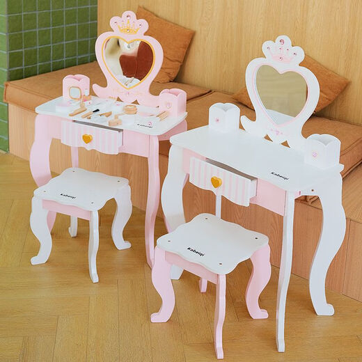Shantoulin Village Danish children's dressing table girl little princess cosmetics toy table wooden jewelry box play house birthday gift Danish pink love dressing table + stool