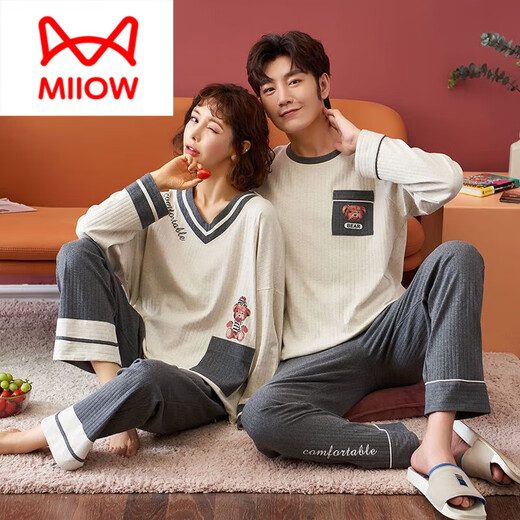 MiiOW couple pajamas spring and autumn pure | cotton men and women 2023 new long-sleeved suit summer lazy home wear J901 male XXL (165-183cm150-180Jin Jin equals 0.5kg)