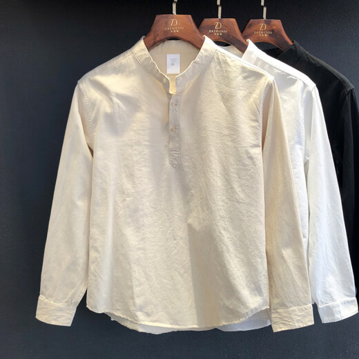Beihai Erxiang Autumn New Men's Henry Collar Shirt Top Bottoming Versatile Simple Cotton Breathable Fashion Trend White M 90-120Jin Jin is equal to 0.5 kg