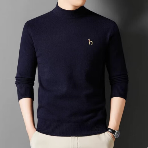 Mr.hippies high-end brand autumn and winter new half turtleneck solid color cashmere sweater men's casual knitted sweater thick base layer half turtleneck black XL (recommended 130-150Jin Jin equals 0.5kg)