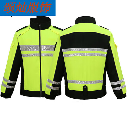 Tuo Lang traffic duty cotton clothing thickened reflective plus velvet road administration highway patrol winter security cotton clothing to protect against cold hoodless cycling clothing cotton clothing top is not rainproof and detachable M 165 size is too big but not too big