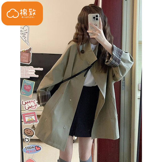 Cotton Korean style windbreaker jacket for women British style autumn and winter new fashion high-end stand-up collar short popular coat 125 khaki high quality S 80-100Jin Jin is equal to 0.5 kg