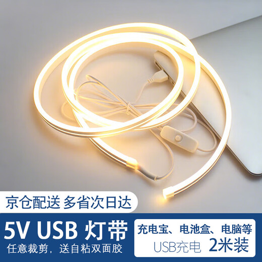 Master Lang soft light strip LED light flexible neon silicone light strip usb low voltage light strip 5V flexible warm light 2 meters USB button switch