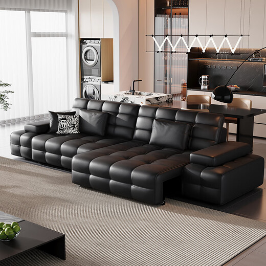 Zhien Government Subsidy Lawrence Flat Push Telescopic Italian Minimalist Zero Wall Electric Function Lazy Living Room Sofa Bed Three Motors 3.15 Meters Three Positions 2.0mm Contact Surface Genuine Leather