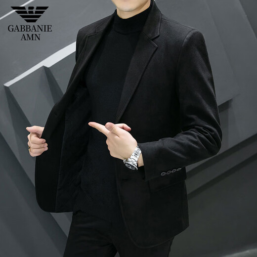 AX Armani men's thickened woolen suit Korean style slim autumn and winter coat gam-617 woolen suit jacket black M