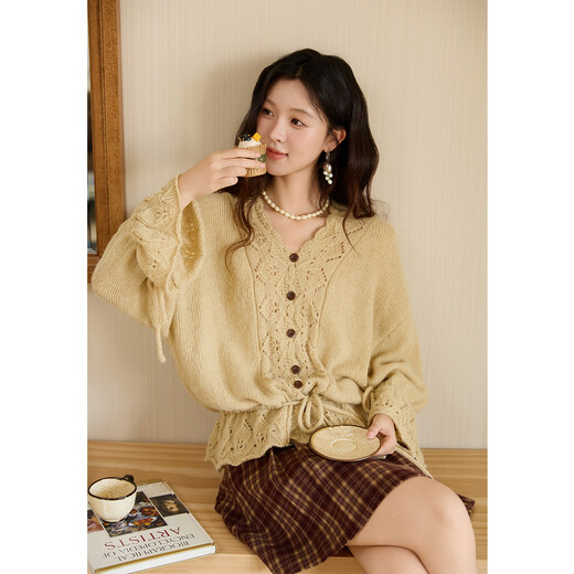 Mystery Show Gentle Handmade Crochet Design Sweater Cardigan 2025 Autumn New Mohair Sweater Manye Yellow S