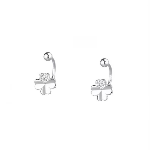 Maiyong Lao Phoenix P950 Platinum Four-leaf Clover Silver Earrings Women's Earrings Screw Buckle Imitation Platinum Gold Ear Bone Nails 2025 Four-leaf Clover Ear Hooks - Light Luxury Style