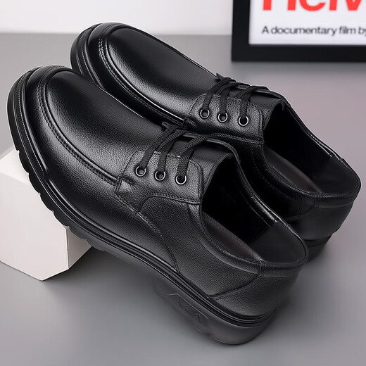 Dragonfly brand men's leather shoes men's genuine leather dad shoes soft sole soft surface business casual shoes middle-aged and elderly shoes breathable spring style cowhide black 42