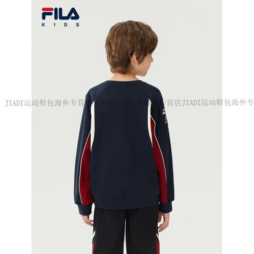 FILA KIDS Children's Clothing Boys' Sweaters 2025 Winter New Children's Cotton Comfortable Loose Tops Official Authentic Night Machine Blue-NV M 140c