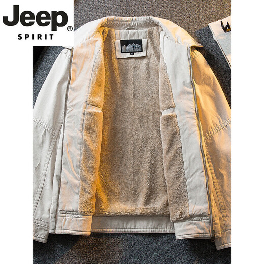 JEEP SPIRIT high-end pure cotton workwear lamb velvet jacket men's autumn and winter velvet thickened cotton clothes men's winter cotton jackets off-white M (100-120Jin Jin equals 0.5 kg)