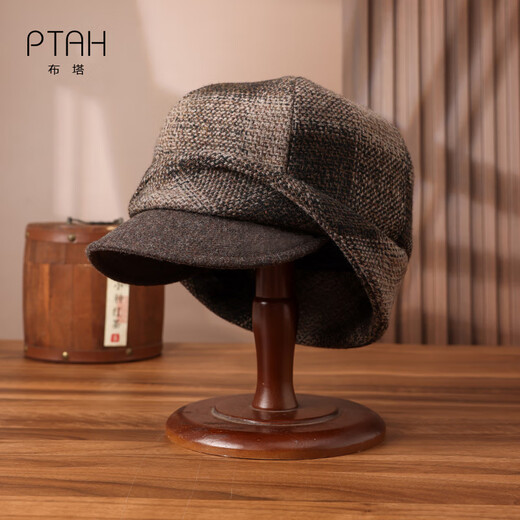 PTAH ear protection hat wool blended versatile retro wool woolen warm autumn and winter hat dual-purpose British painter hat peaked cap gold sand color
