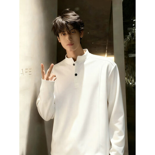 Maorong Warm Autumn American Henry Collar Right Shoulder Sweatshirt Men's Autumn and Winter Heavy Deconstructed Long Sleeve Polo Shirt Cleanfit Inside Gray Upgraded M