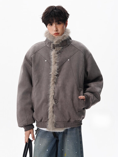 OEMG Korean style mountain-carved cotton jacket for men in autumn and winter, trendy brand, high-end deconstructed plush lapel thickened cotton jacket, black, high quality, 2XL, recommended 135-150Jin Jin is equal to 0.5kg