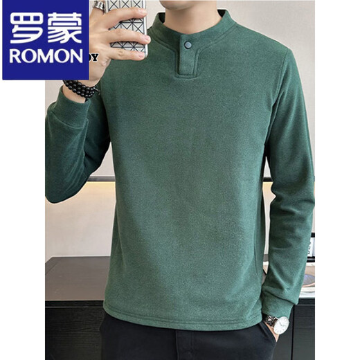 Luo Meng Down T-shirt Men's Long Sleeve 2025 Winter Trend Henry Collar German Velvet Inner Bottoming Shirt Men 3319 Beige M 90-110