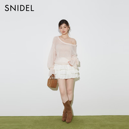 SNIDEL2025 new autumn and winter sweet love round neck bell sleeve sweater with inner layer SWNT254311 mint green one size (F)