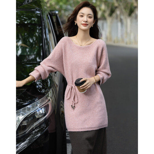 Demana sheep wool autumn style one-line neck sweater adjustable acrylic bead belt sweater top