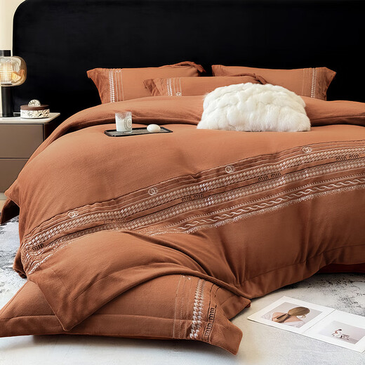 Mercury Series Thickened Anti-static Class A Baby Grade High Weight Milk Velvet Warm Four-piece Set Light Luxury Premium Sheet Sheet Bedding Velvet Hera-Emma Orange 1.5m Sheet Style (Duvet Cover 200*230cm)