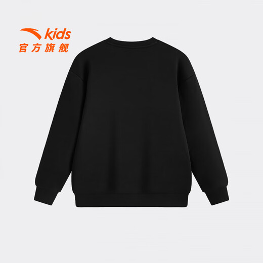 ANTA Children's Sweater Men's Big Children's Wear 2025 Winter New Arrival Plus Velvet Simple Versatile Long Sleeve Pullover Store Manager Recommendation Basic Black-5 150 cm