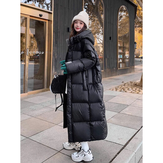 TJQ luxury high-end brand long down jacket for women 2025 winter new slimming Korean version thickened extreme cold warm jacket black M recommended 109~125Jin Jin equals 0.5 kg