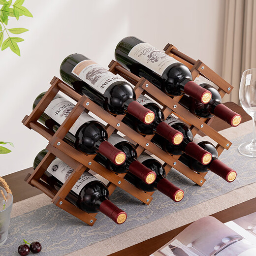 Tanbeiman red wine display rack red wine rack storage rack grid home installation-free wine rack ornaments small wine cabinet multiple bottles of wine desktop simple installation-free foldable primary color - two layers (thickened pure bamboo) 3 bottles