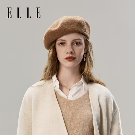 ELLE 100% sheep wool beret women's autumn and winter fashion versatile butterfly embroidered bud painter's hat that makes your face smaller
