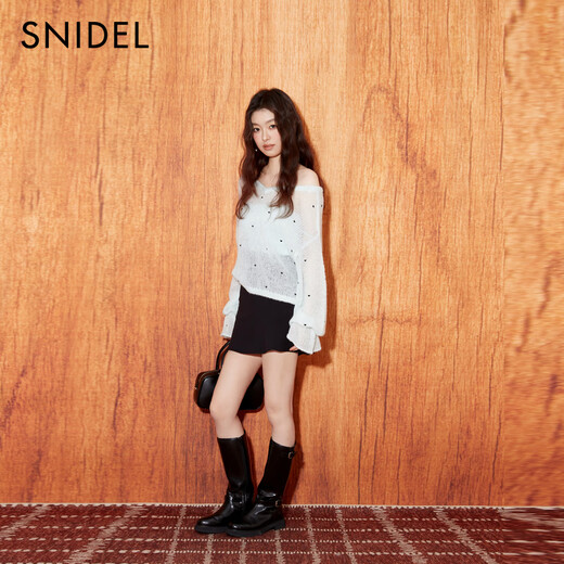 SNIDEL2025 new autumn and winter sweet love round neck bell sleeve sweater with inner layer SWNT254311 mint green one size (F)