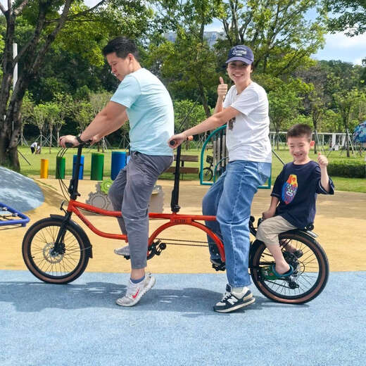 OEMG German quality lightweight four-fold double bicycle three-seat couple family scenic spot sightseeing bicycle can hold 20-inch four-fold bottom folding model/7-speed/sports seat