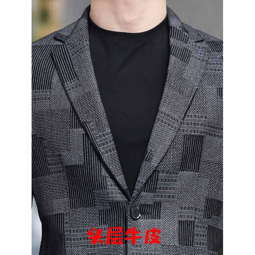 BOSS genuine leather suit jacket for men in autumn and winter high-end yuppie casual suit top men's cowhide single suit plaid M 170