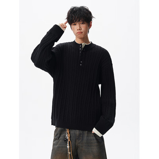 Piano hand fake two-piece button-down design twist Henry collar sweater for men high-end knitted sweater MY1242-P58 Gray XL