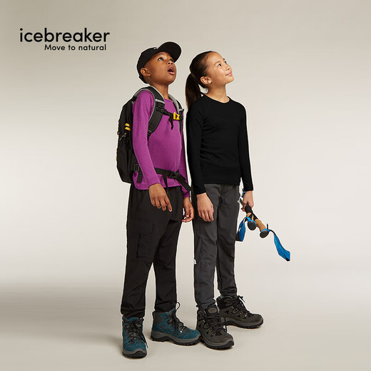 Icebreaker100% pure merino wool children's 200Oasis long-sleeved outdoor sports base layer ski functional underwear black-top (universal for boys and girls)-104501001 14
