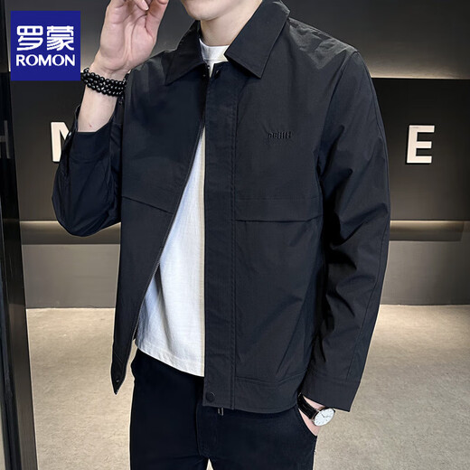 ROMON Jacket Men's 2025 Spring and Autumn New Jacket Men's Business Casual Lapel Fashion Jacket Top Men's Black Regular XL (125-140Jin Jin equals 0.5kg can be worn)