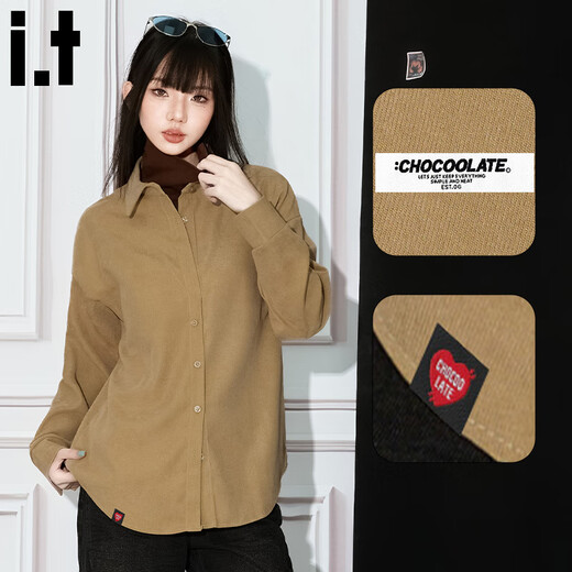 CHOCOOLATE it women's fashion brand fake two-piece high collar long-sleeved shirt for women autumn and winter brushed thickened inner layered shirt for women apricot 2XL