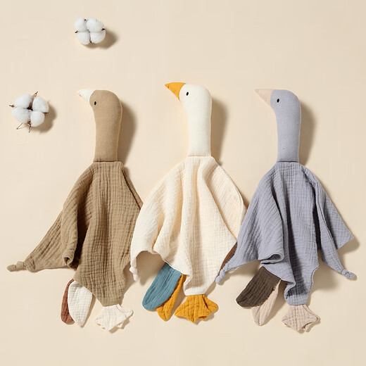 Jingmengyuan crumpled cloth soothing napkin, baby can bite the doll, sleeping baby, pure cotton gauze little swan hand puppet, dark green (goose) 1 pack